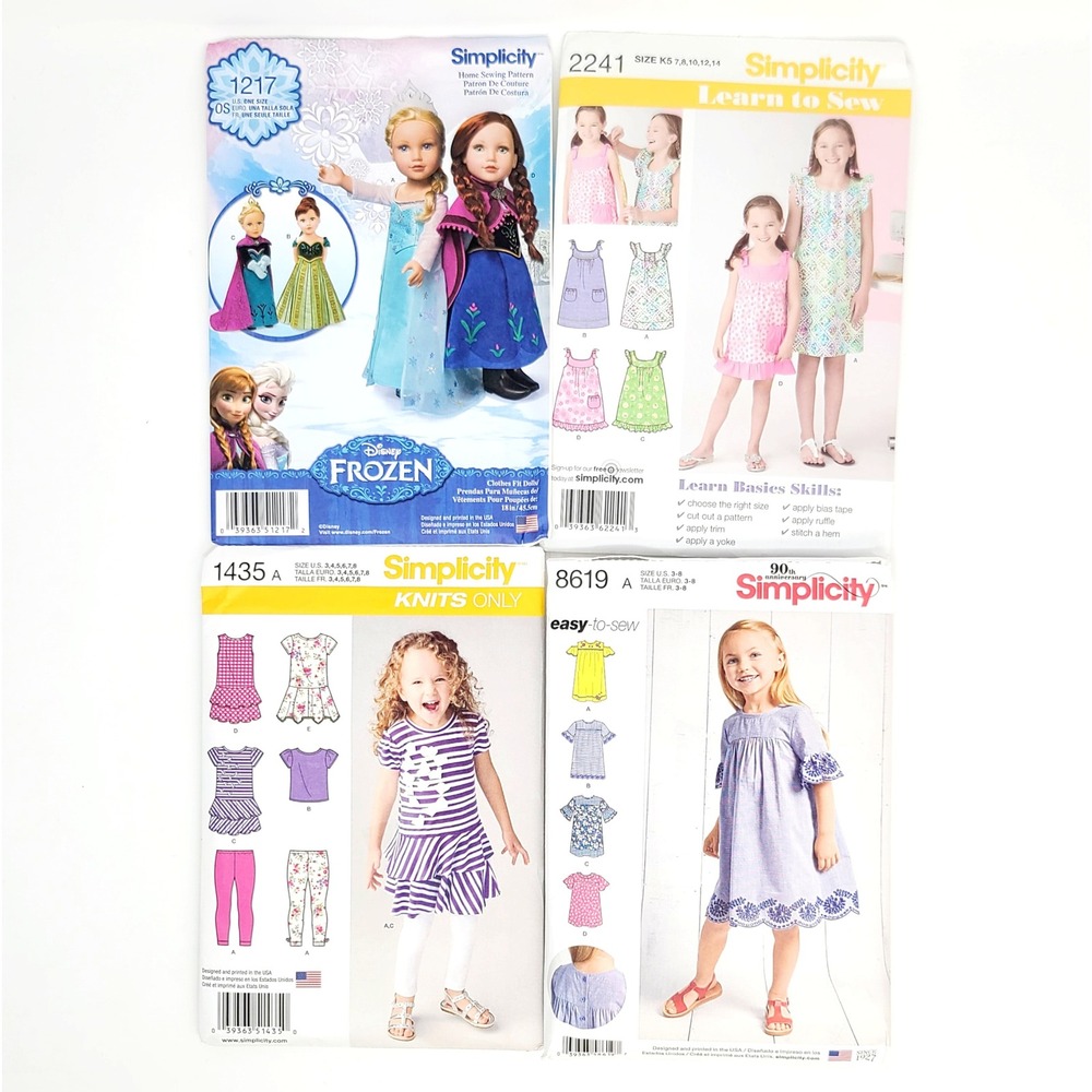 Simplicity Sewing Patterns Lot 4 Disney Frozen Doll Girls Dress Size 3-14 Good